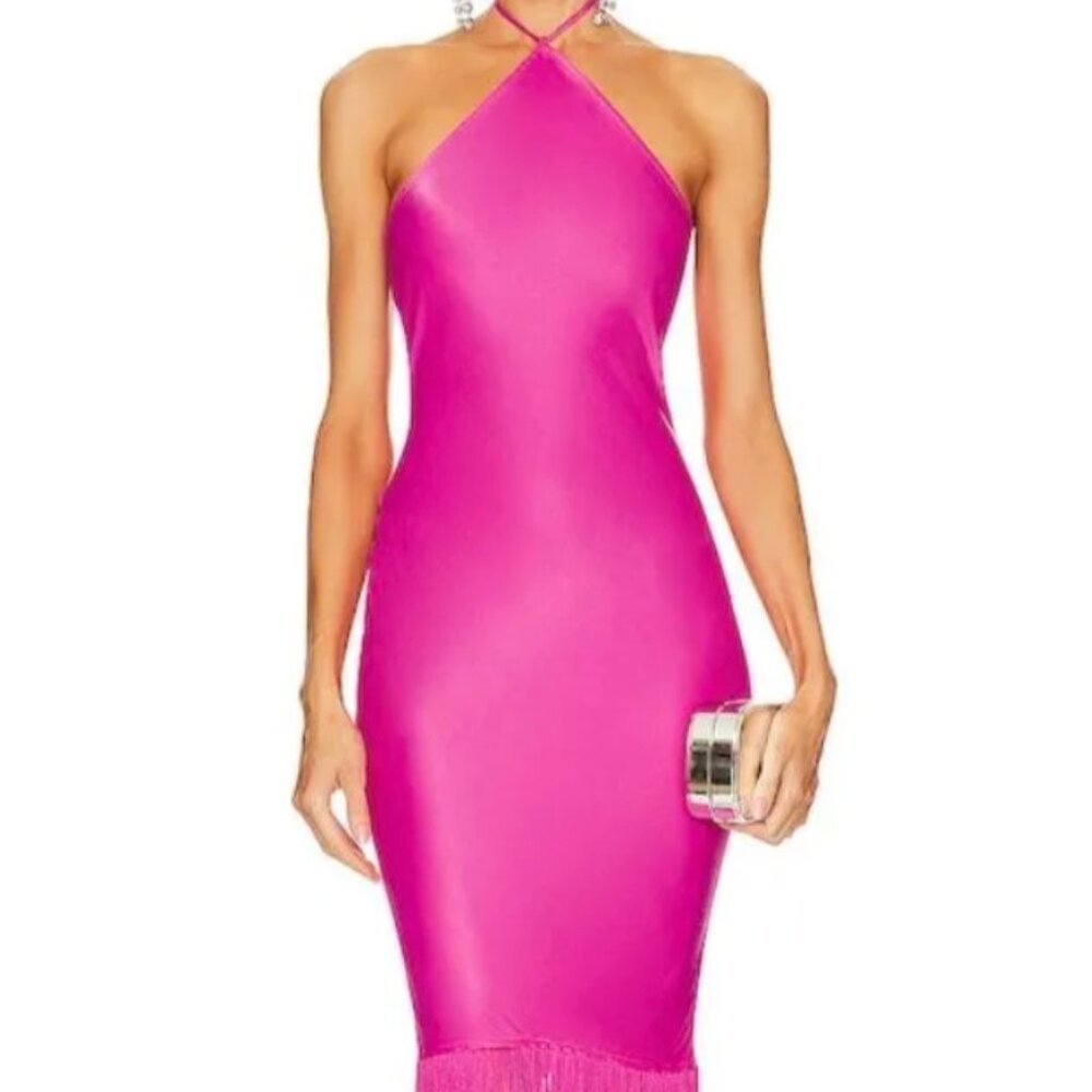 Camila Coelho Hot Pink One-Shoulder Fringe Maxi Dress - Picture 3 of 6